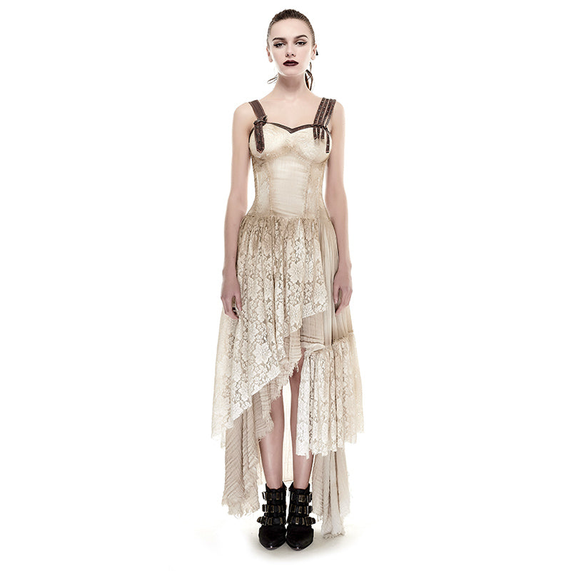 Asymmetrical Hem Lace Matching Do Old Steampunk Dress Q-291
