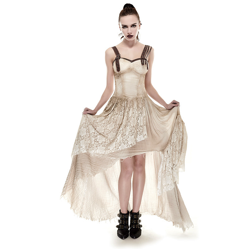 Asymmetrical Hem Lace Matching Do Old Steampunk Dress Q-291