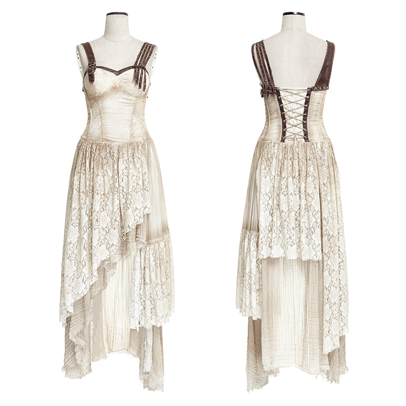 Asymmetrical Hem Lace Matching Do Old Steampunk Dress Q-291