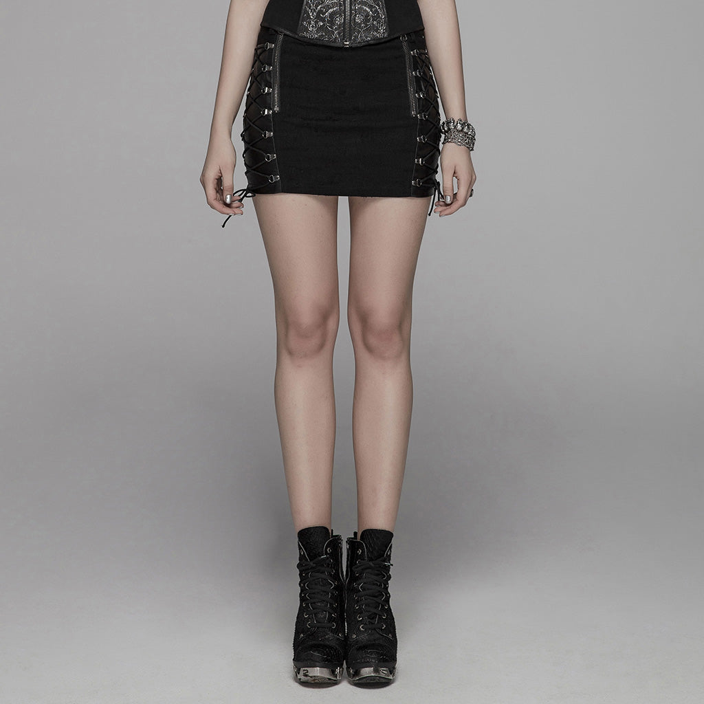 Punk Metal Half Skirt WQ-427BQF - Punk Rave Original Designer Clothing