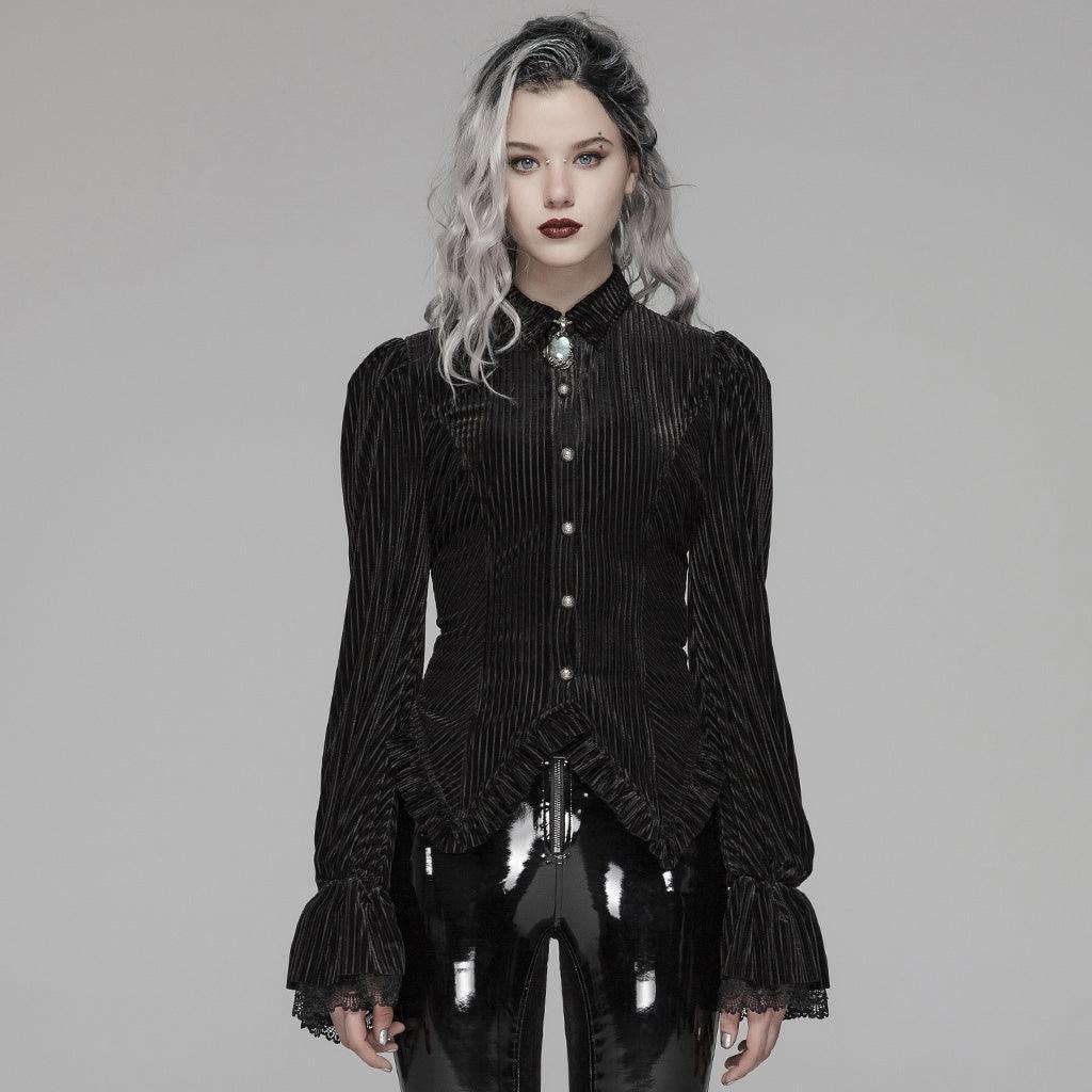 Gothic Dark-Grain Velvet Shirt - Punk Rave Original Designer Clothing