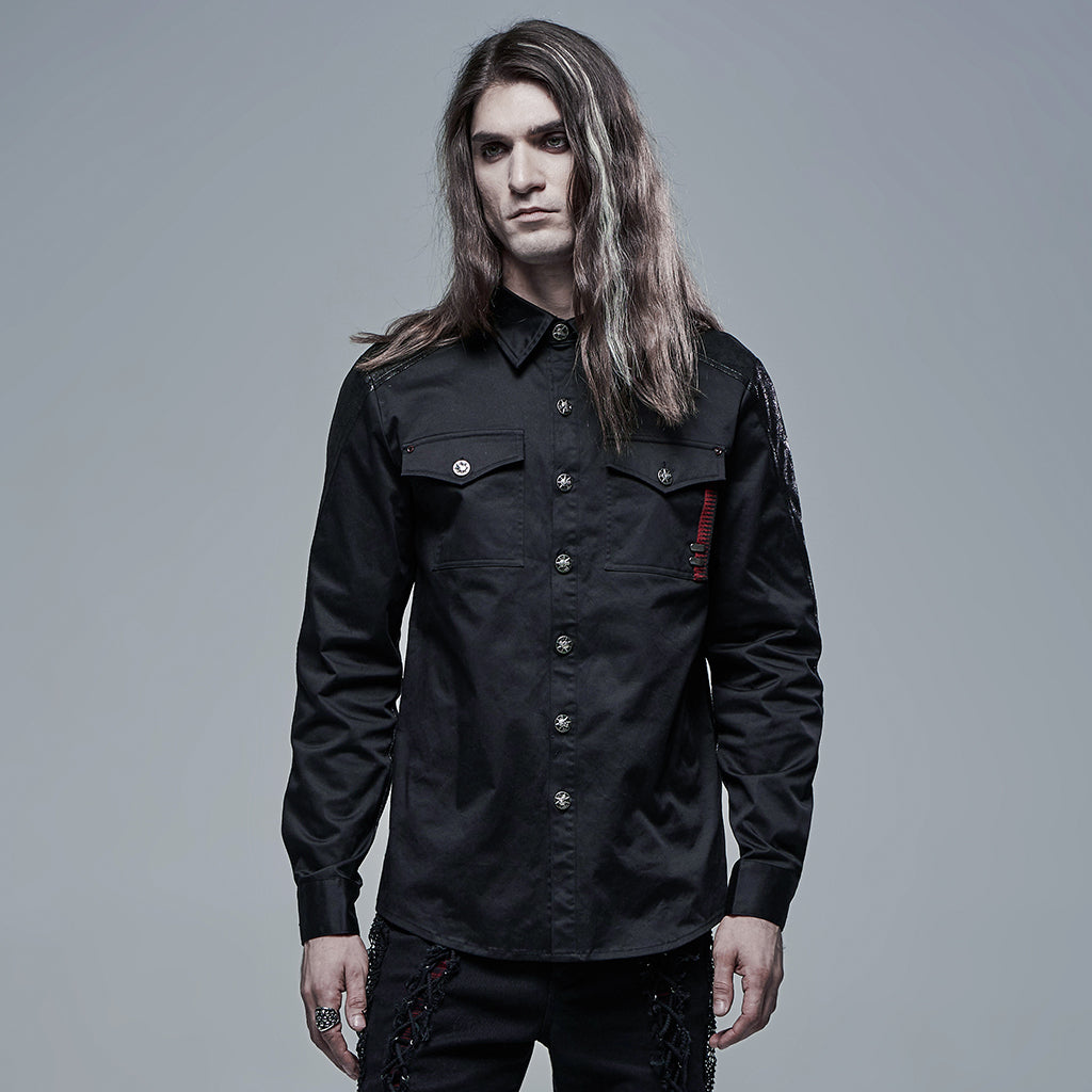 Goth Spliced Men's Shirt WY-1342CCM - Punk Rave Original Designer Clothing